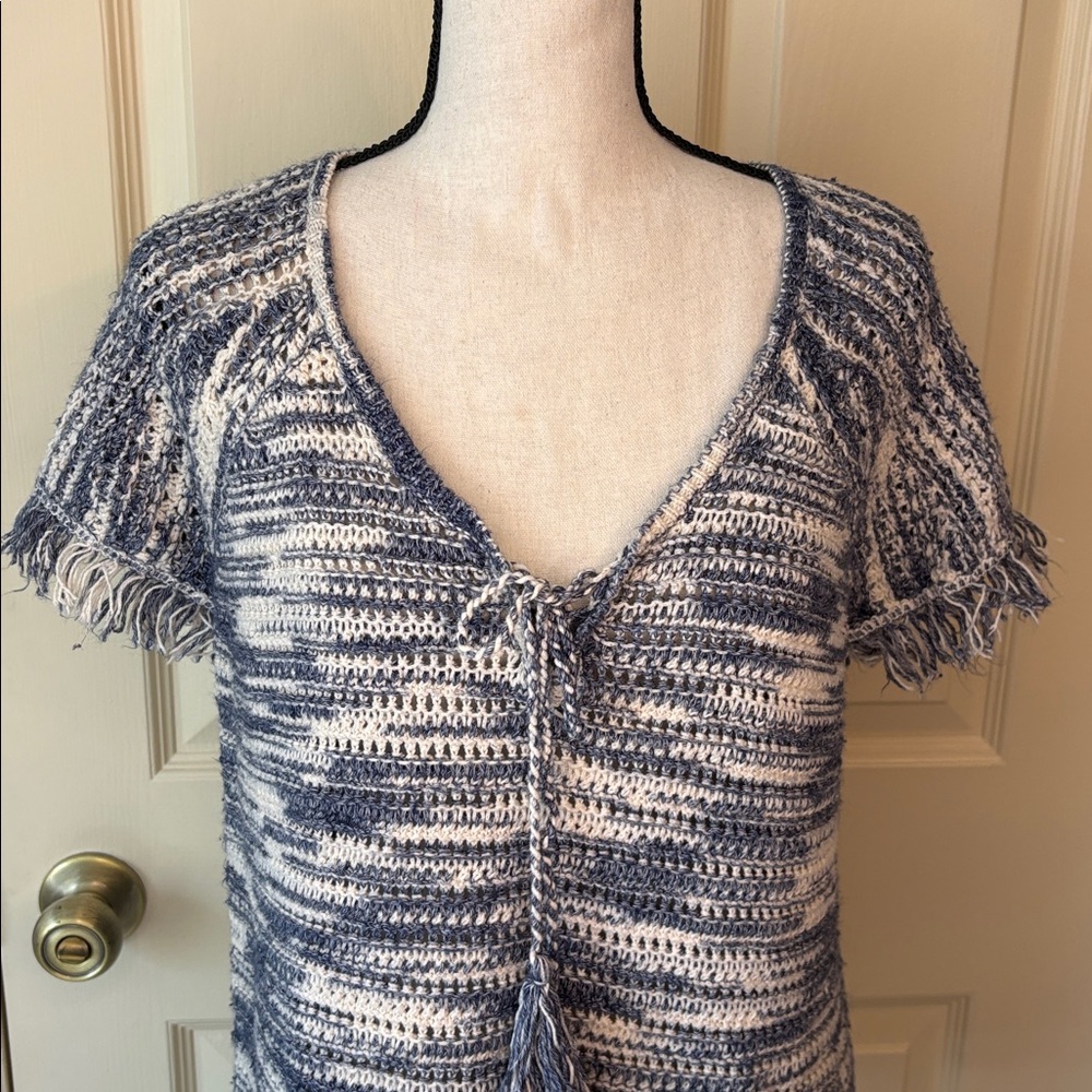 Massimo Dutti Crocheted Look Knit Fringe Tassel Short Sleeved Tunic Top size M - Picture 3 of 6